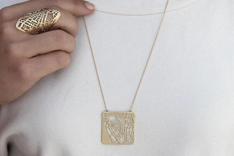 Custom city block necklaces at Talia Sari