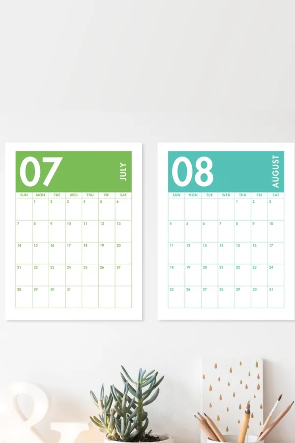 Black modernist printable 2024 wall calendar from Monthly Design on Etsy