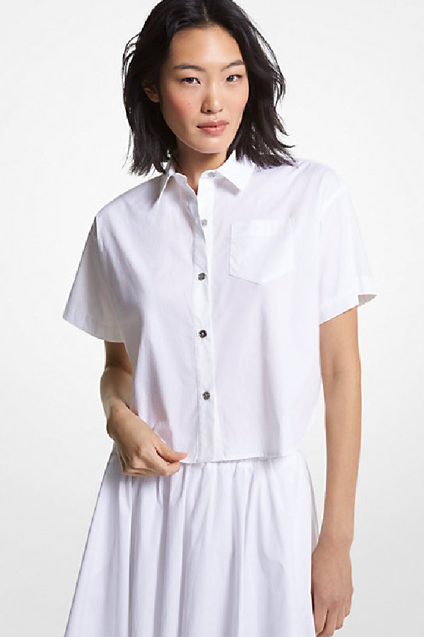 Michael Kors Stretch Organic Poplin Cropped Shirt