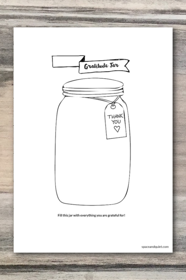 Free printable gratitude jar coloring page from Space + Quiet Free printable gratitude jar coloring page from Space + Quiet