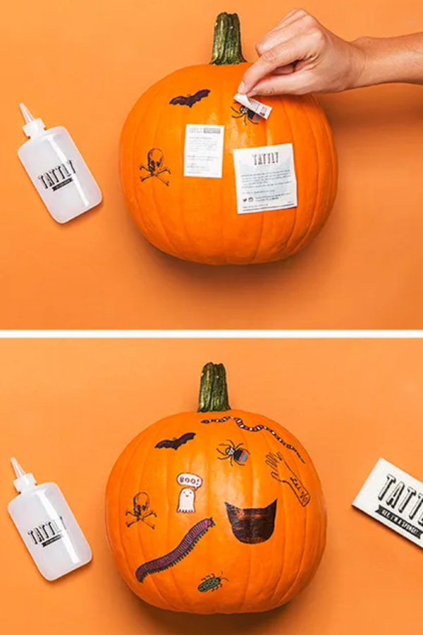 No carve pumpkin ideas: tattooed pumpkins via Tattly blog No carve pumpkin ideas: tattooed pumpkins via Tattly blog