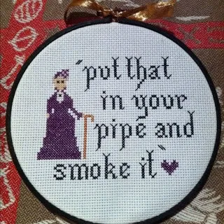 Downton Abbey's Dowager Countess puts the cross in cross-stitch