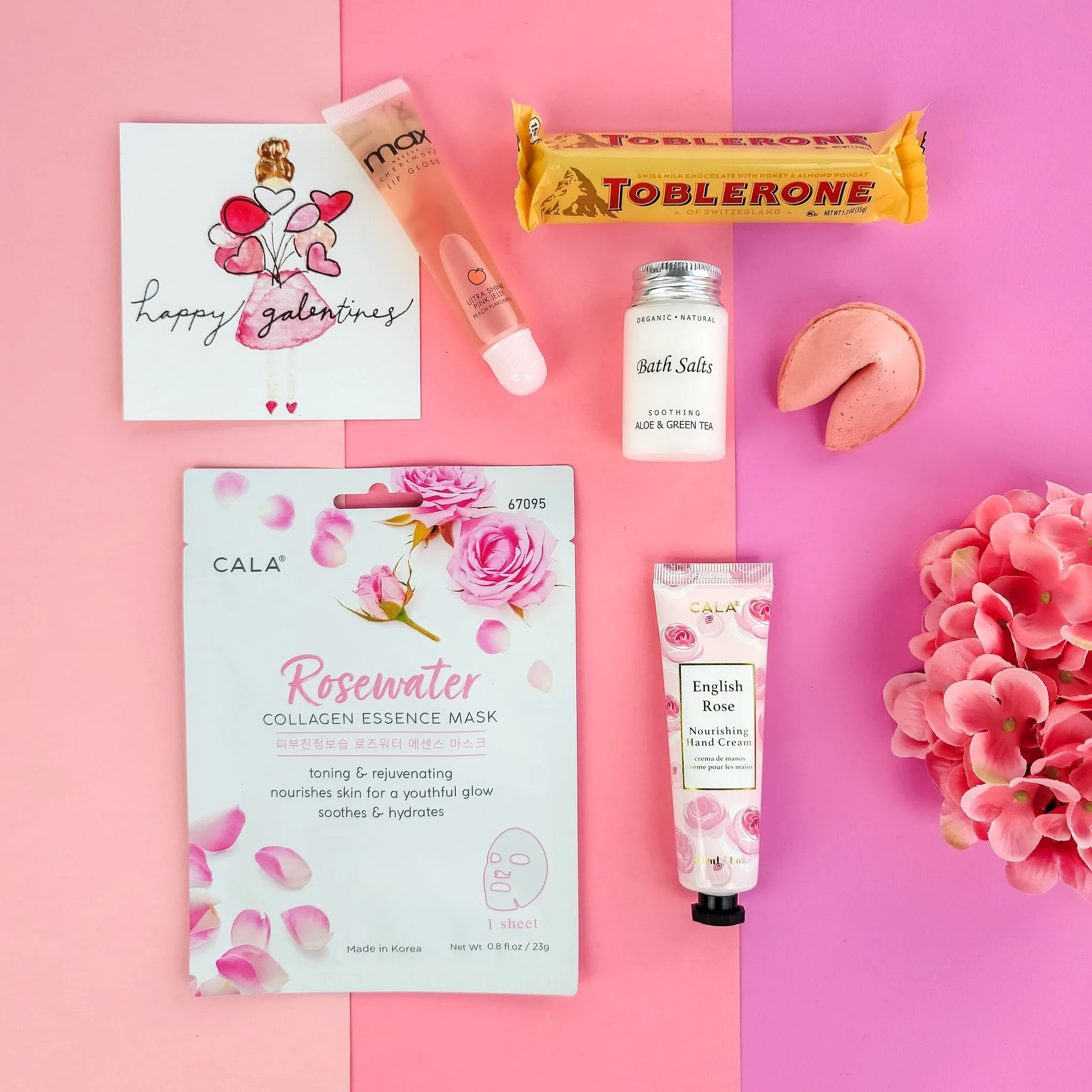Valentine's Gifts for friends including items from Blue Q socks, Vosges Chocolates, and Bouqs flowers