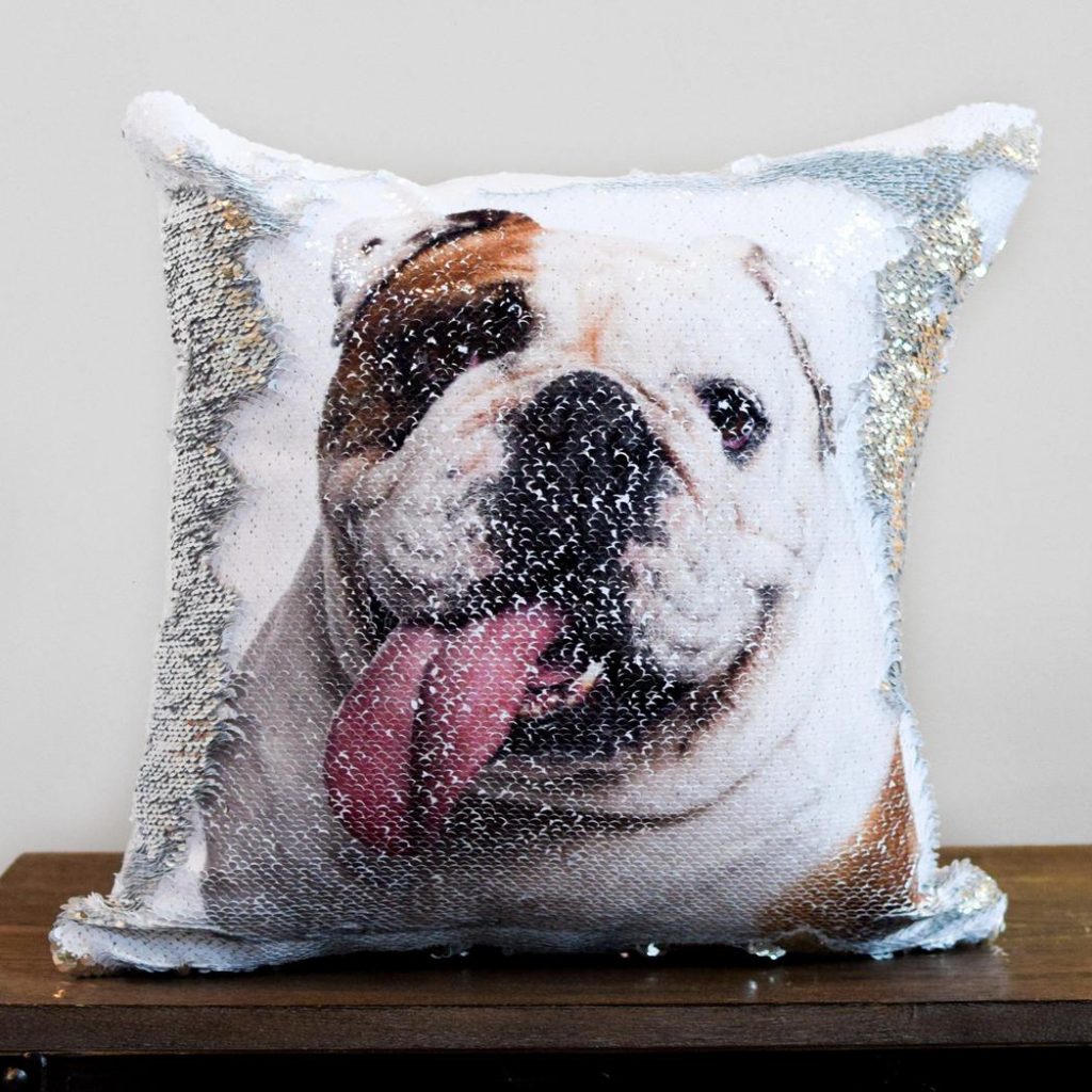 Personalized flip sequin "prank pillow" of people or pets from the Mermaid Pillow Co Personalized flip sequin "prank pillow" of people or pets from the Mermaid Pillow Co