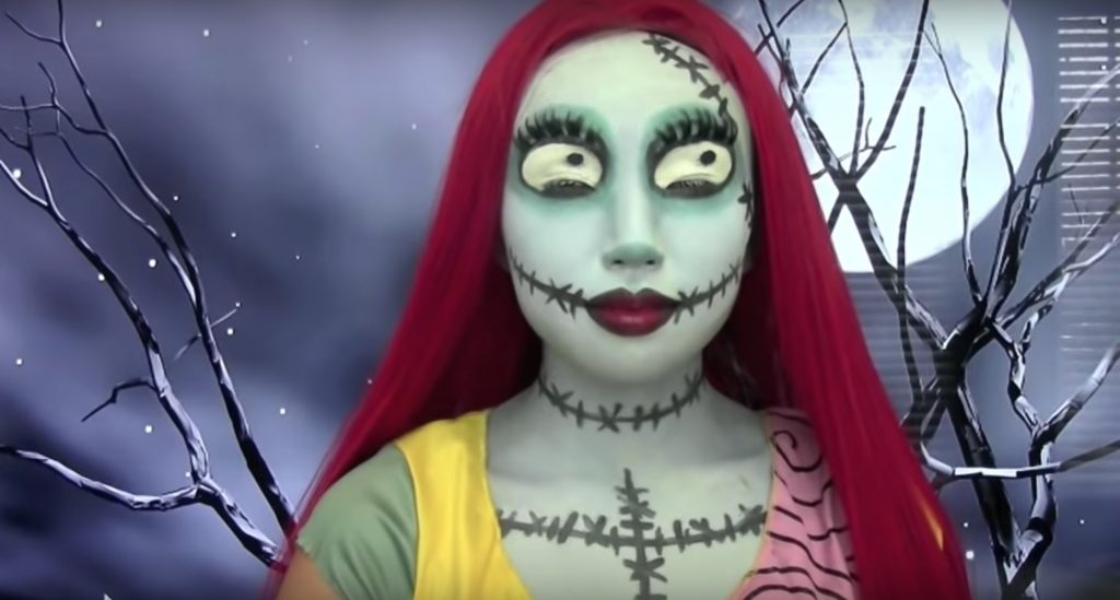 Sally from Nightmare Before Christmas face paint video tutorial by Dope 211