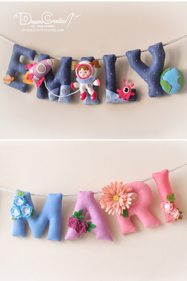 Personalized felt baby name banners by DreamCreates on Etsy