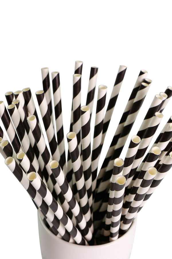 Black-and-White Striped Paper Straws (Beetlejuice Theme)