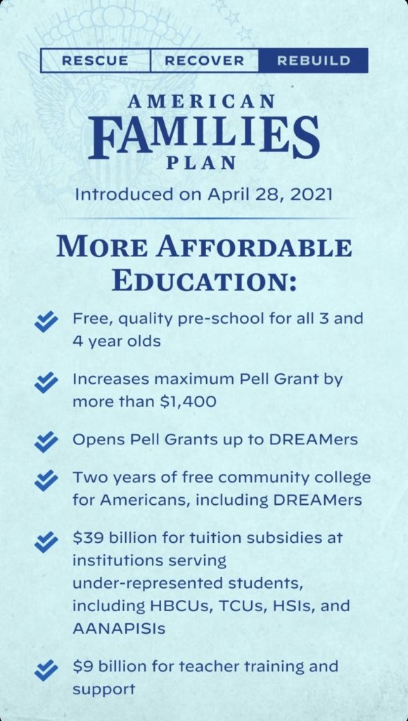What's in the American families plan: Educational plans from pre-k through community college What's in the American families plan: Educational plans from pre-k through community college
