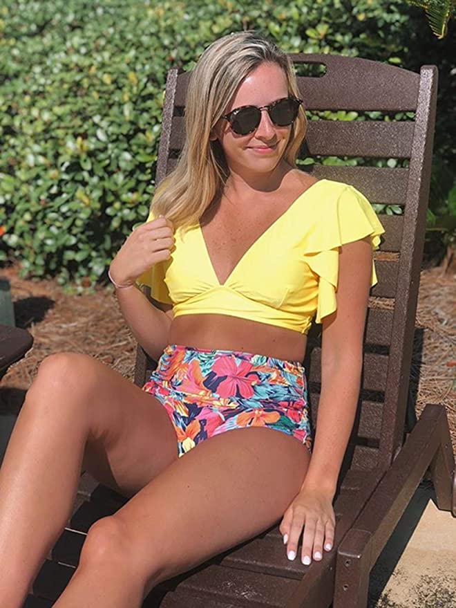 Affordable women's bathing suits: ruffle sleeve two-piece Affordable women's bathing suits: ruffle sleeve two-piece