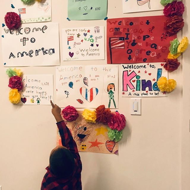 Welcome posters to immigrant children made by NJ school children