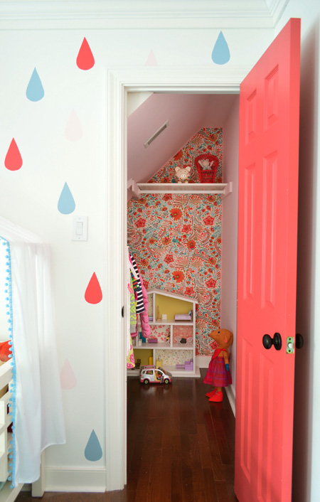 How to hang fabric as wallpaper: Brightening up a small closet and play area at Young House Love How to hang fabric as wallpaper: Brightening up a small closet and play area at Young House Love