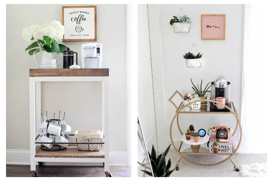 Cool DIY coffee bar carts by Angela Marie Made and Gypsy Tan