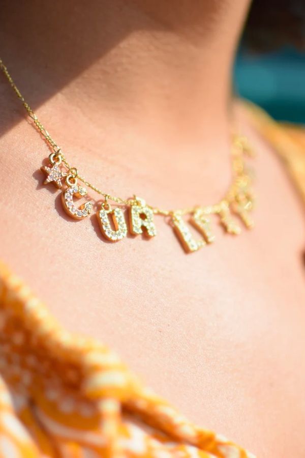 Etsy Shiori Necklace, Custom Name Necklace with Rhinestone Letters and Star Charms