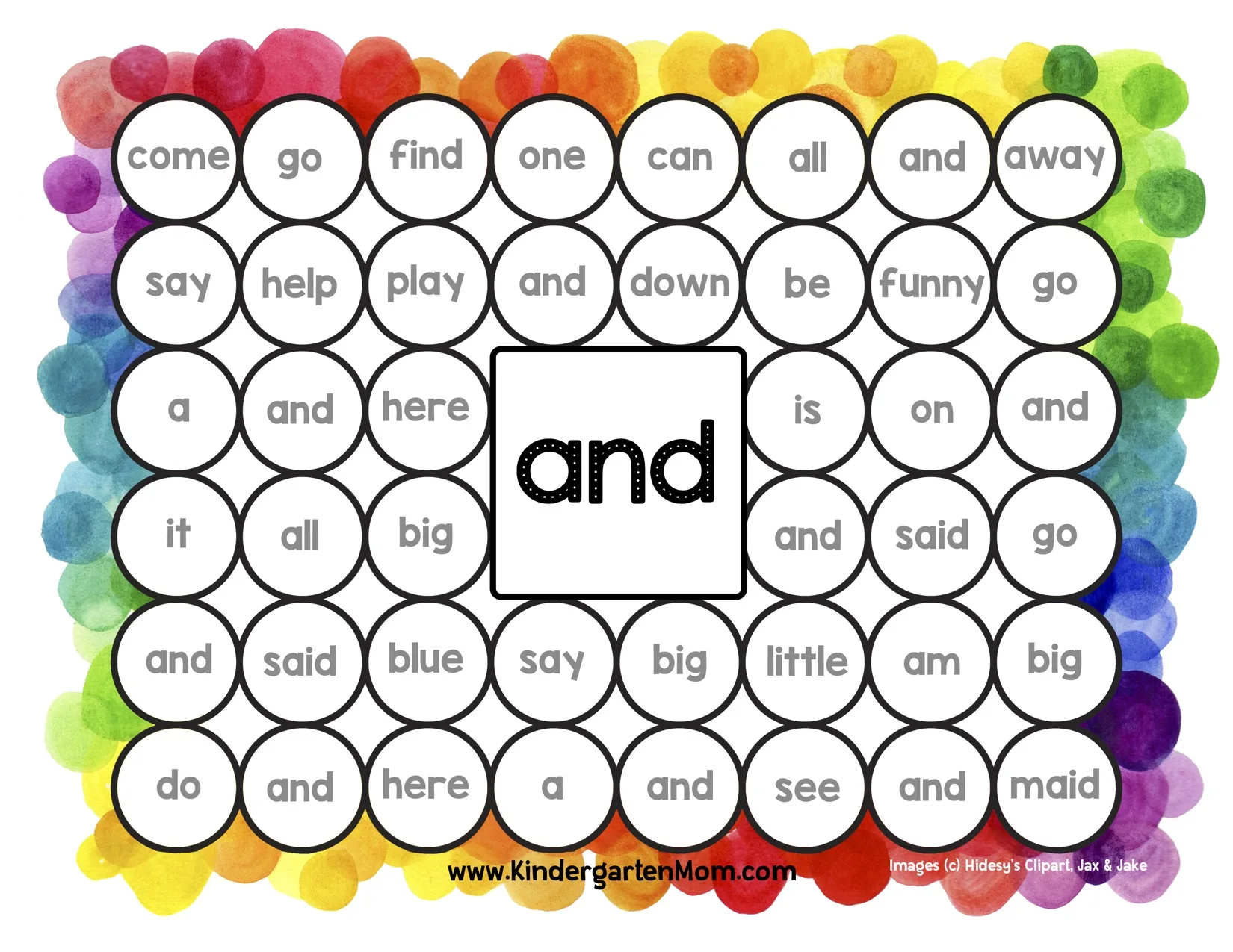 Free sight word printables: Dab and dot sheets from Kindergarten Mama