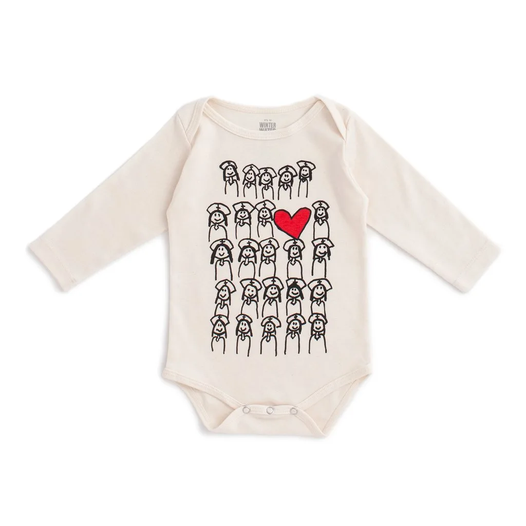 Onesies and tees supporting nurses from Winter Water Factory give back to great causes