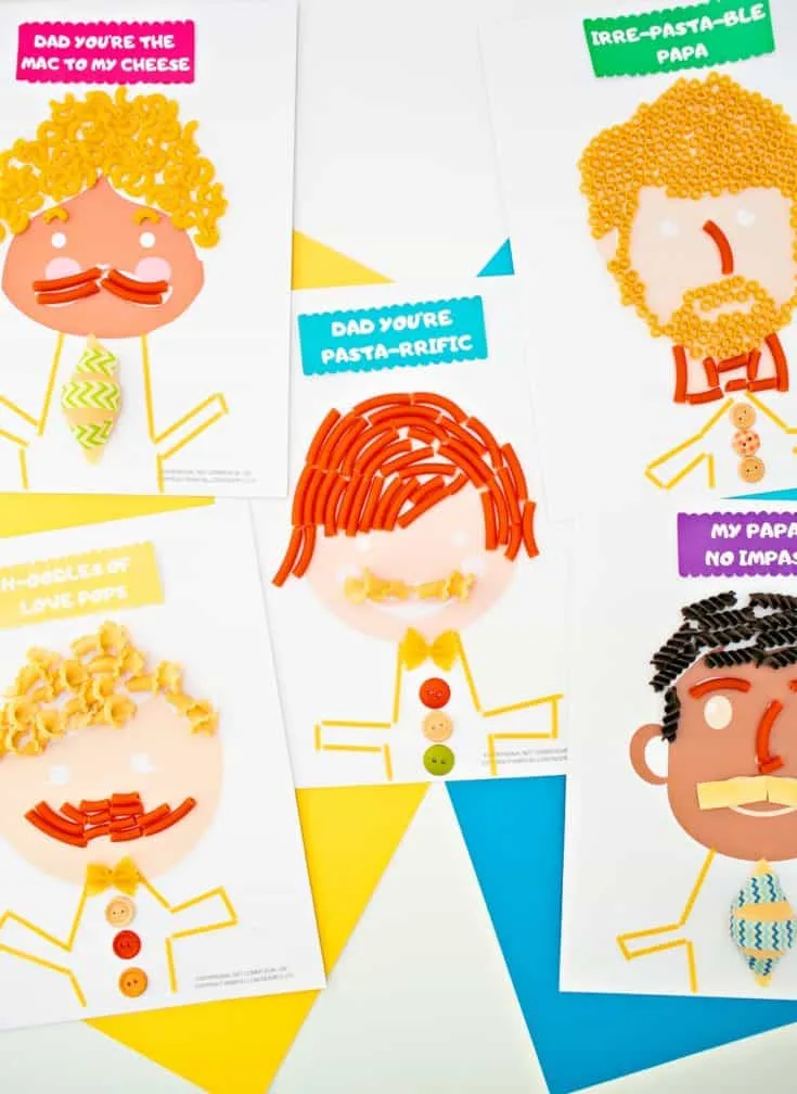 These handmade Father's Day cards from Hello Wonderful include pasta portraits of dad! Hilarious!