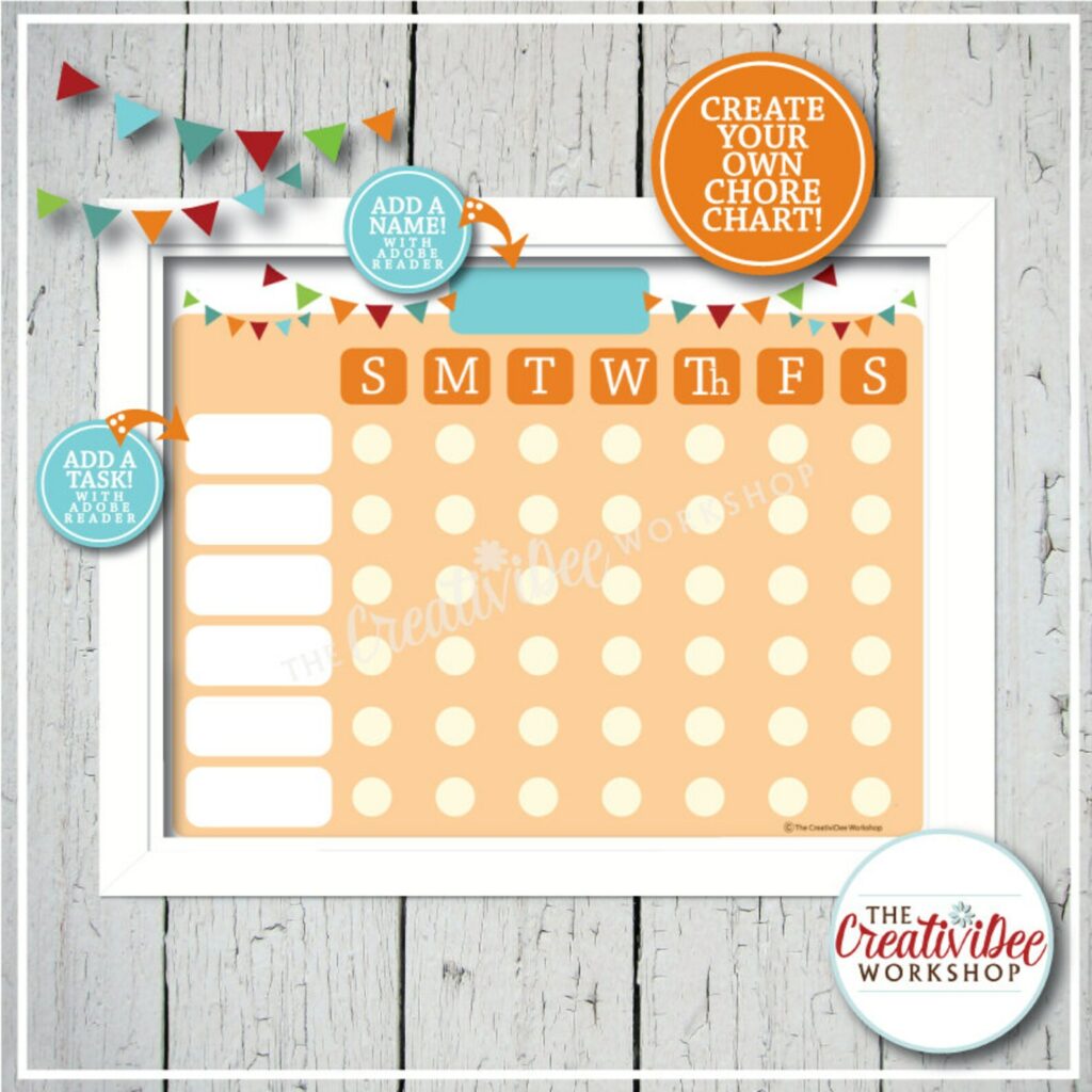 Personalized printable chore chart for kids from Creatividee Workshop on Etsy