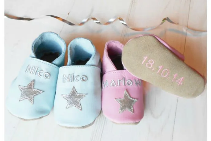 Personalized star baby shoes from Born Bespoke on Etsy