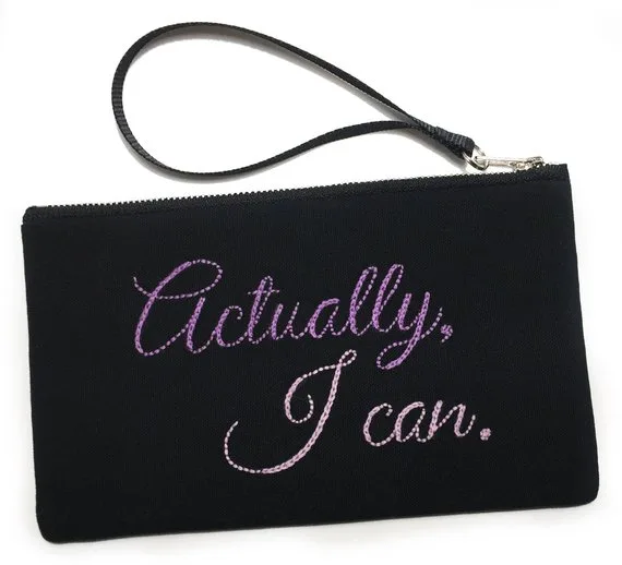 Feminist gifts for activists: Actually I Can embroidered pouch by Speakeasy
