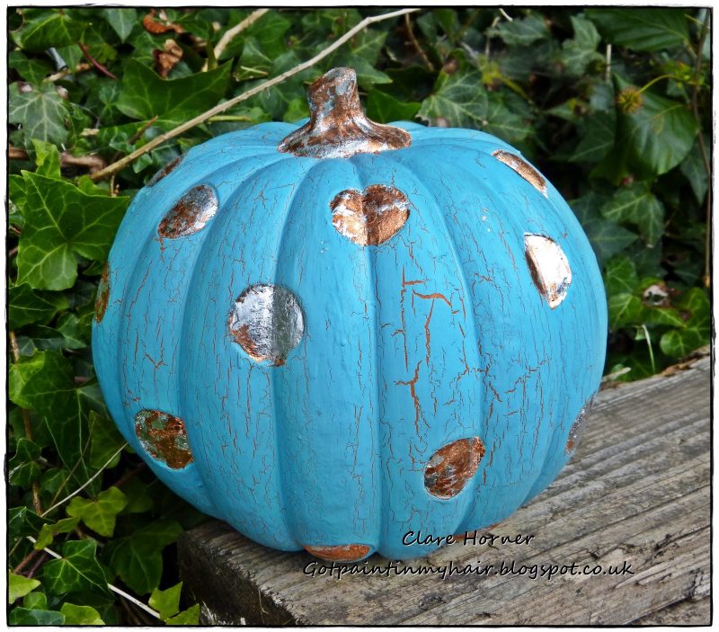 Teal pumpkin decorating ideas: Vintage Teal Pumpkin by Got Paint in My Hair