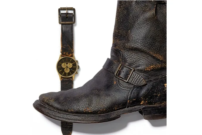 Tom Waits' boots, Ozzie's jacket, Eddie Van Halen's guitar strapped turned into watch bands for the limited edition Nixon Watches Rock LTD Collectio