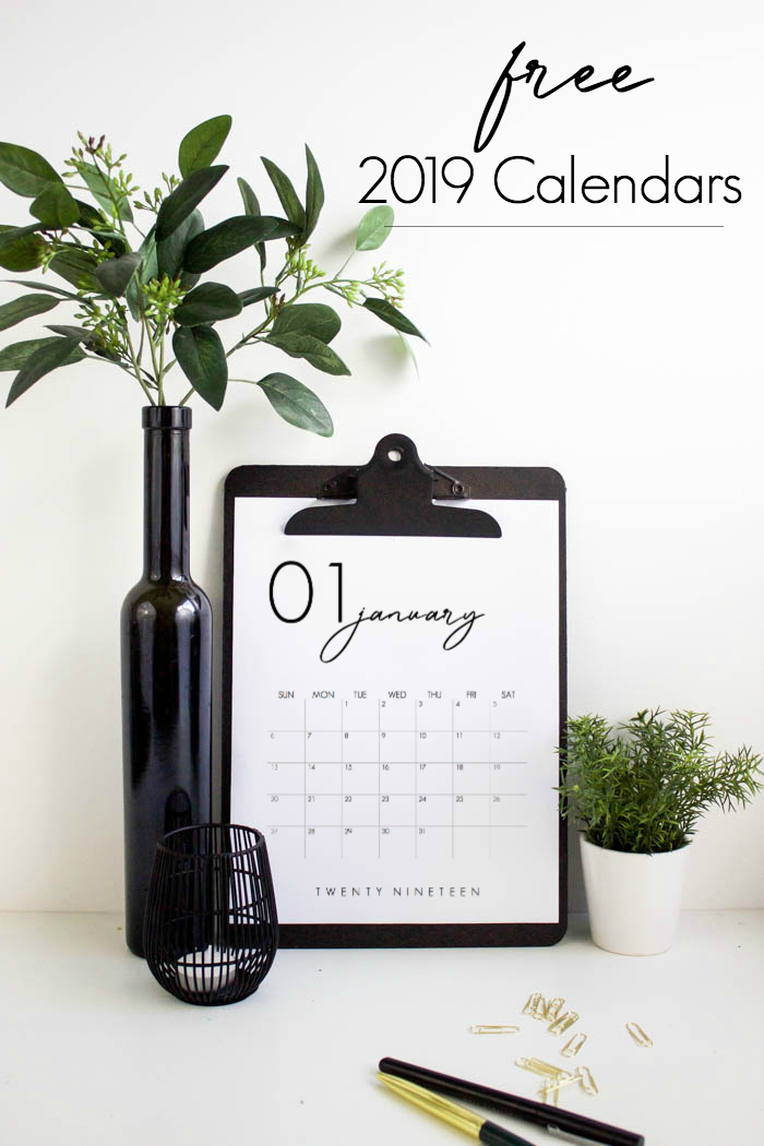 Free 2019 printable calendars: Minimalist 2019 printable calendar | Love Create Celebrate