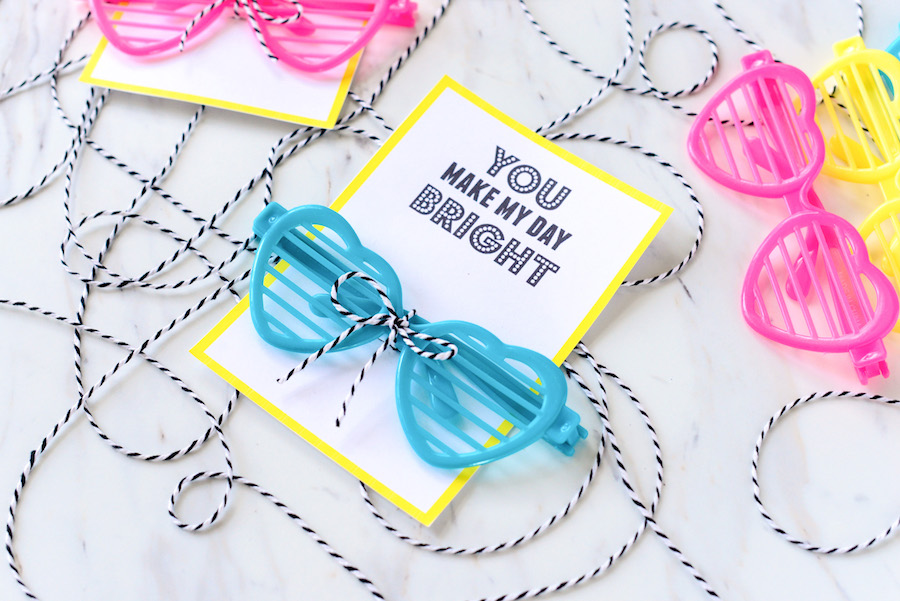 Non-candy Valentine ideas for kids with free printables: Printable glasses card free from Hello Splendid