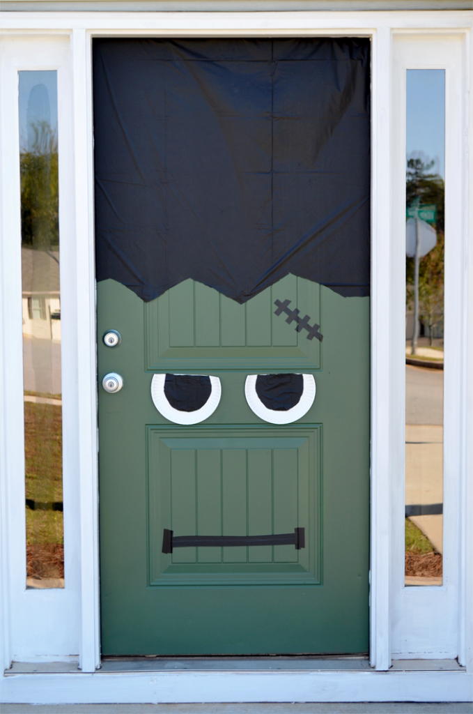 DIY Halloween door decorating ideas  | Frankenstein's Monster by Green and Gorgeous