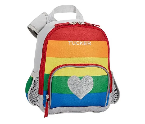 Kids' rainbow clothing: Bright Rainbow Stripe Backpack by Pottery Barn Kids