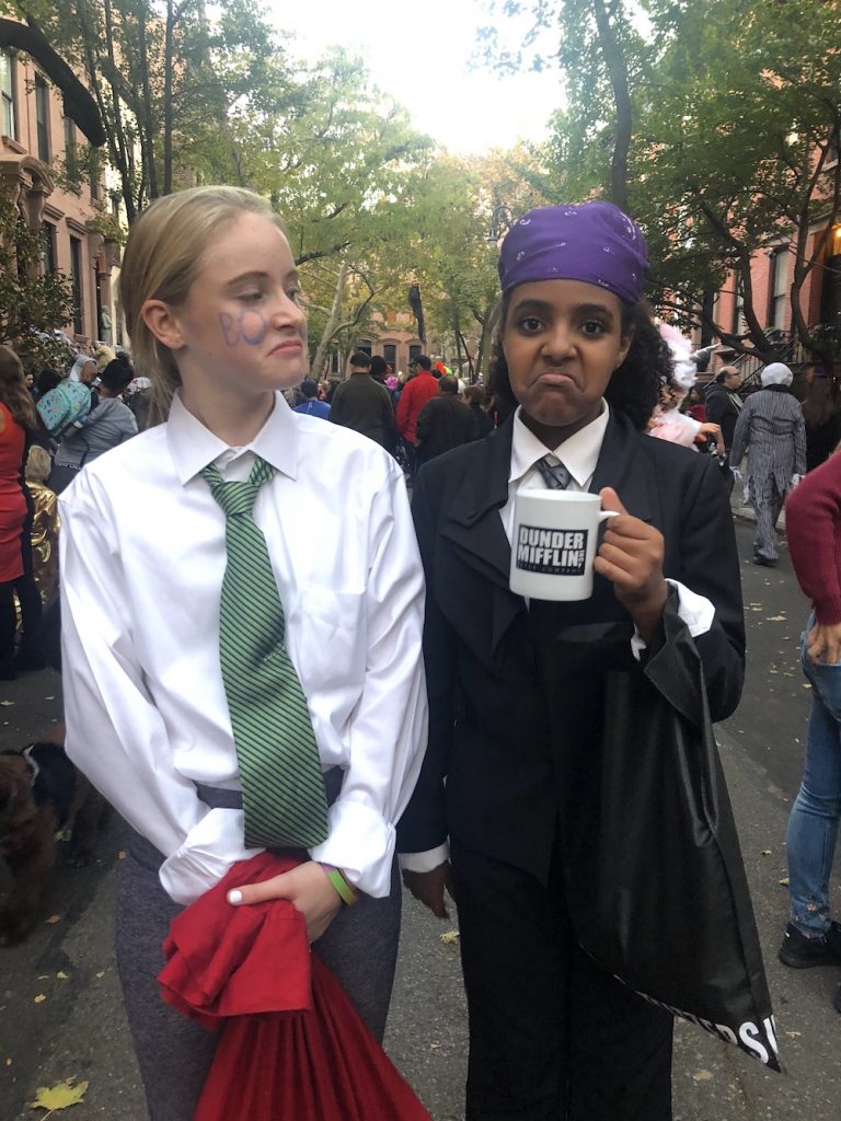 Best Garden Place, Brooklyn Halloween costumes 2018: Michael and Jim ("book face" from the Office | © Cool Mom Picks