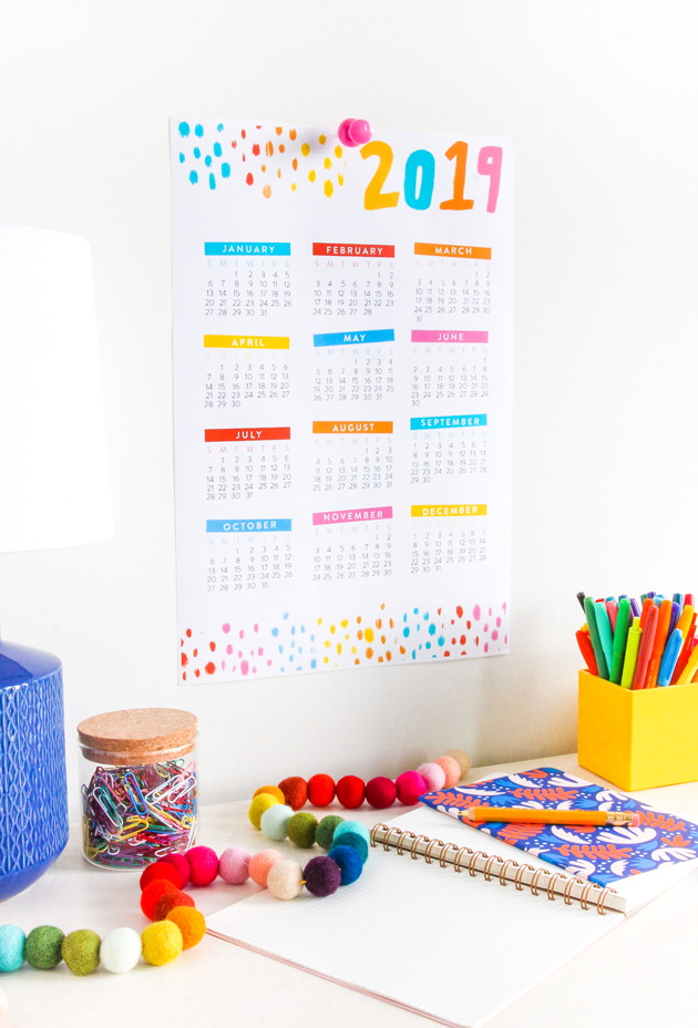 Free 2019 printable calendars: Confetti 2019 printable calendar | The Crafted Life