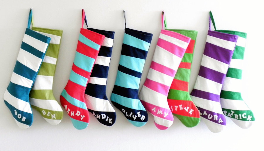 Cool modern Christmas stockings: Seuss-Inspired colorful stockings by Good Wishes Quilts 