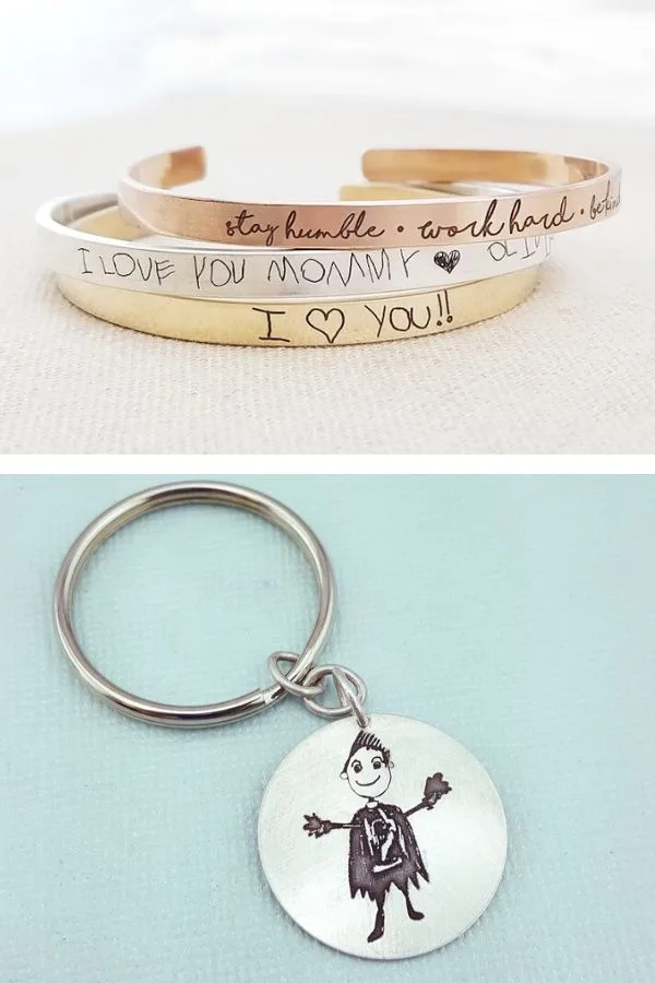 We love these personalized Emily J Design bracelets, keychains, and necklaces that feature your kids handwriting and drawings. Great holiday gift!