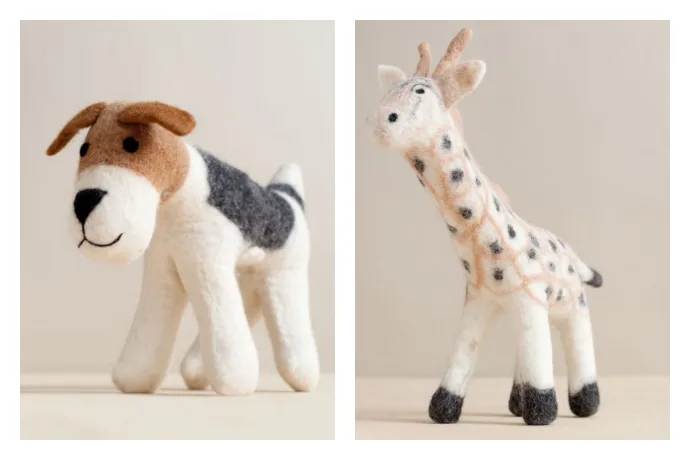 The new line of handfelted animals from To the Market includes dogs, giraffes, and elephants. We can't choose!