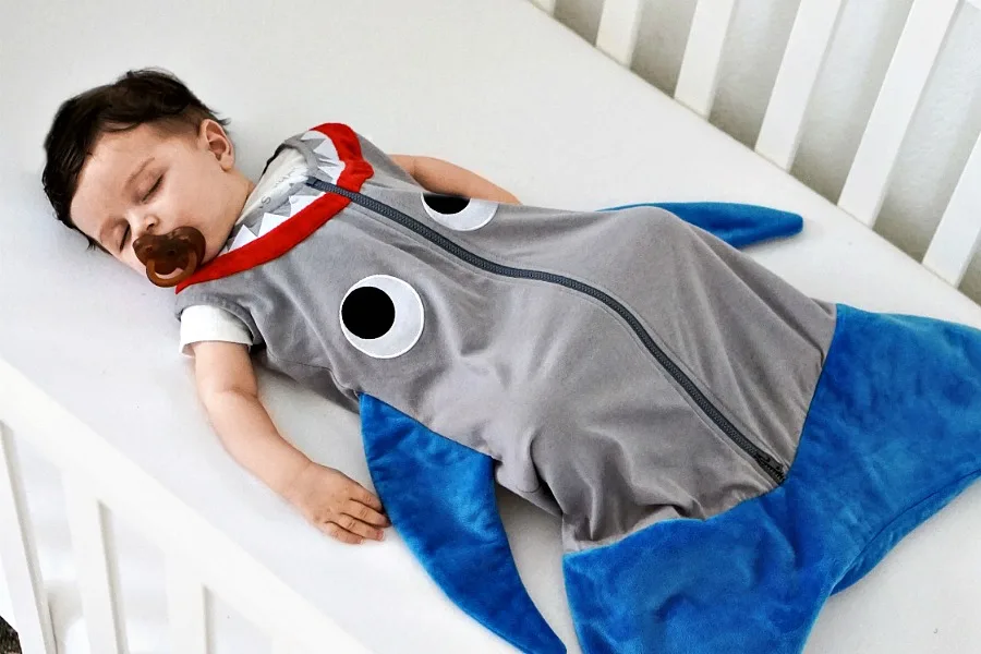 The brand new shark baby sleep sacks from Blankie Tails. Best baby shower gift!