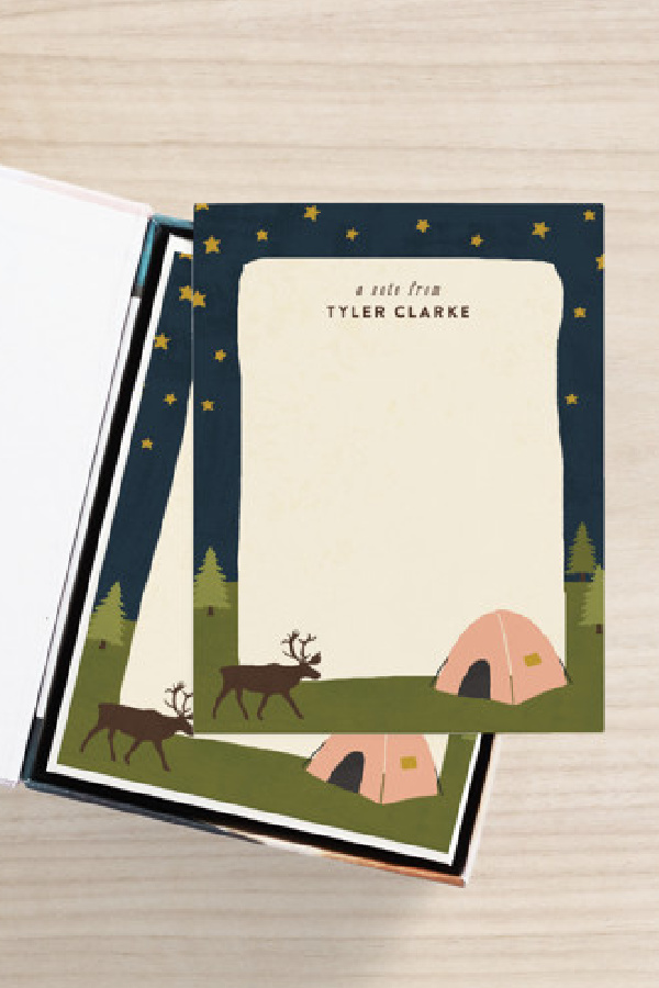 Summer camp packing tips: Send along personalized stationery like this cool design from Minted, and instructions for addressing it!