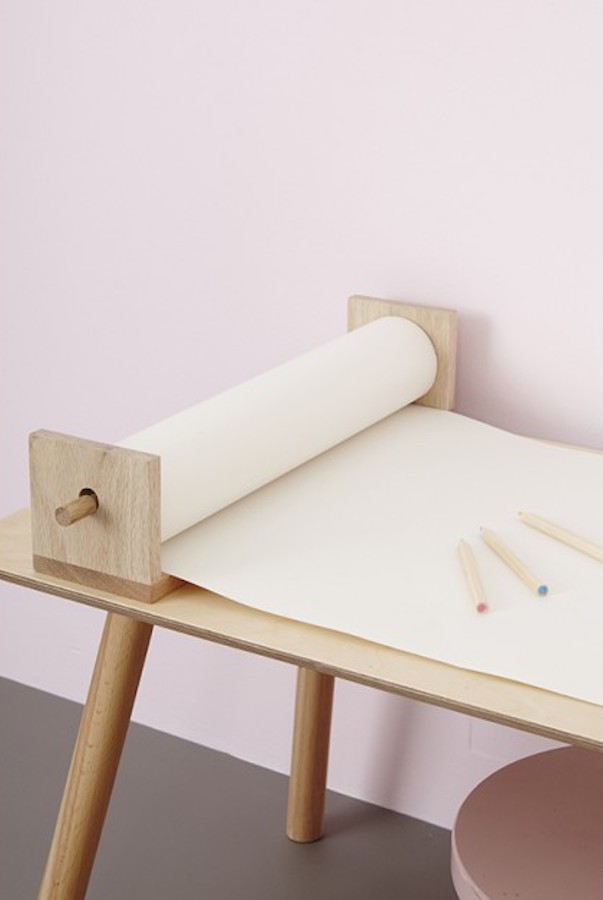The Pollie shelf holds blank rolls of paper or Playpa preprinted coloring rolls on the wall, or use right on a crafting table The Pollie shelf holds blank rolls of paper or Playpa preprinted coloring rolls on the wall, or use right on a crafting table