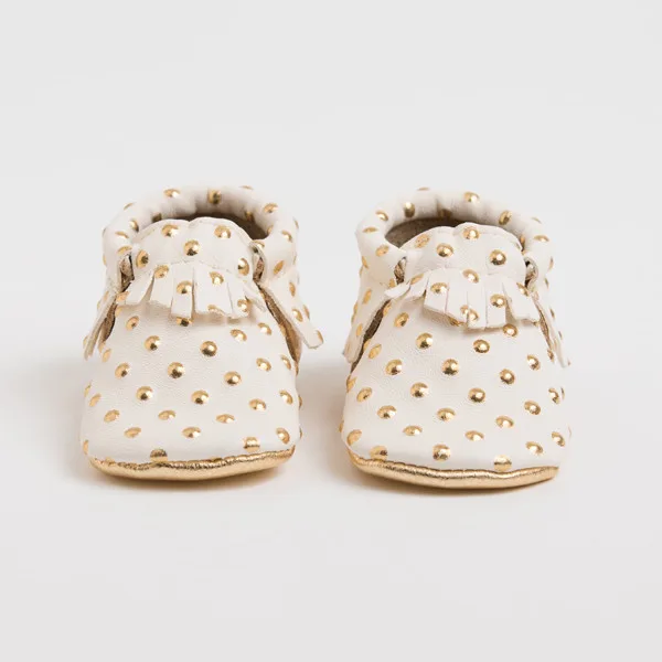Handmade leather baby moccasins at Freshly Picked