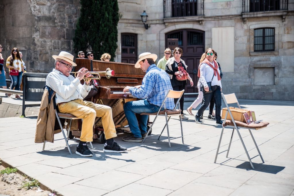 Trips for traveling to Barcelona with teens: Street musicians abound, and scheduling in free time just to walk around is lovely