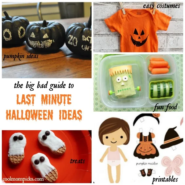 The ultimate last-minute Halloween idea guide for parents: costumes, treats, pumpkins, printables and more.