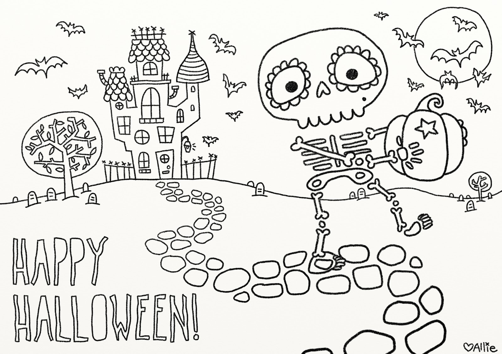 Printable skeleton Halloween coloring page at Vice Vega