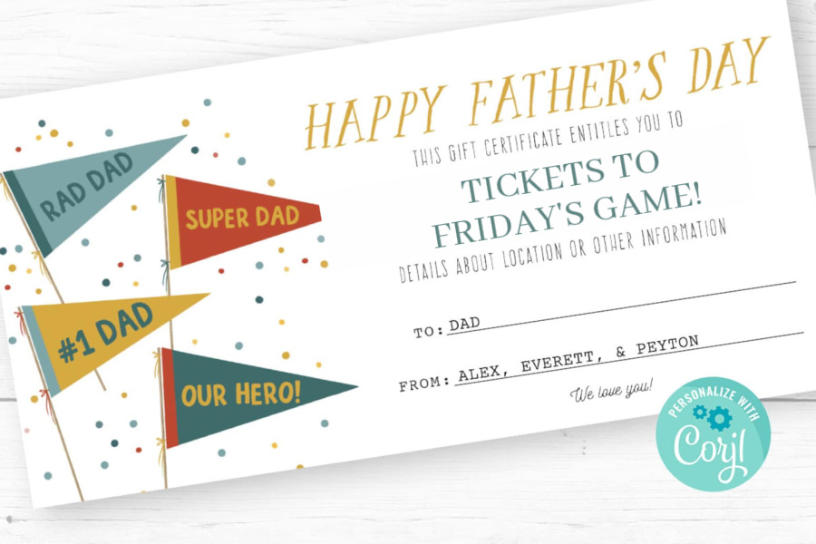 Customizable Father's Day Gift Certificate (Mulberry St Paper Goods)