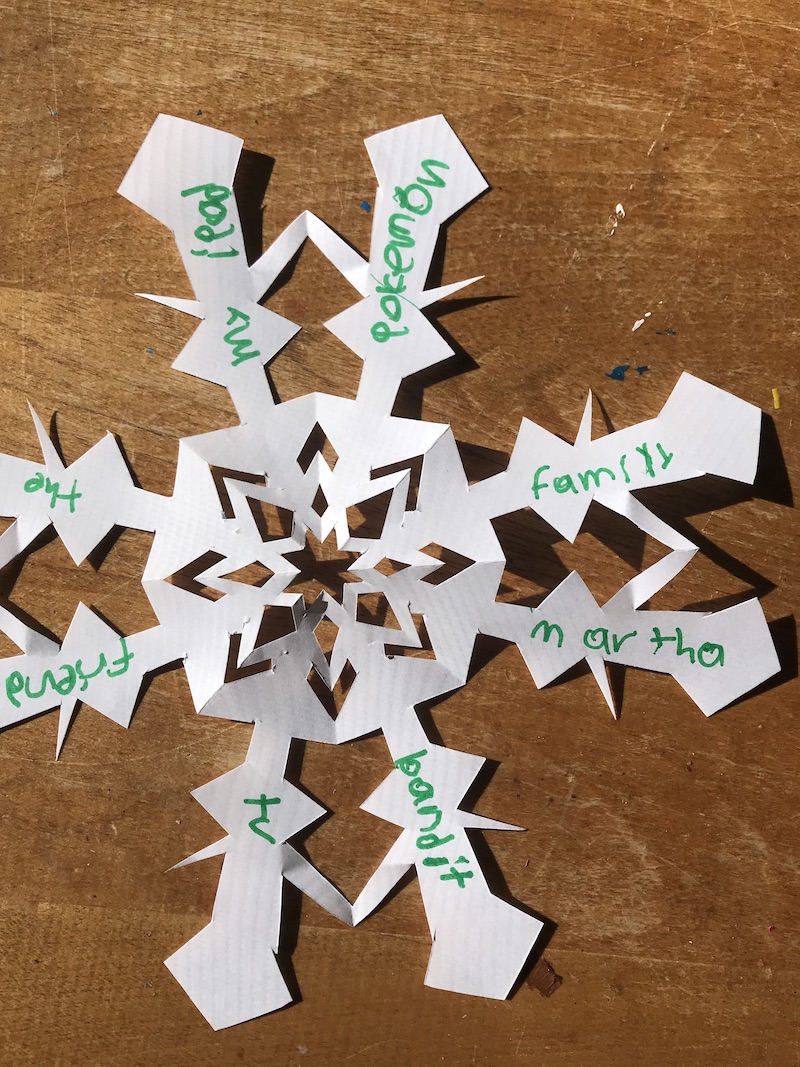 DIY Gratitude garland snowflakes help build the Christmas spirit all holiday long. | Photo (c) Kate Etue for Cool Mom Picks