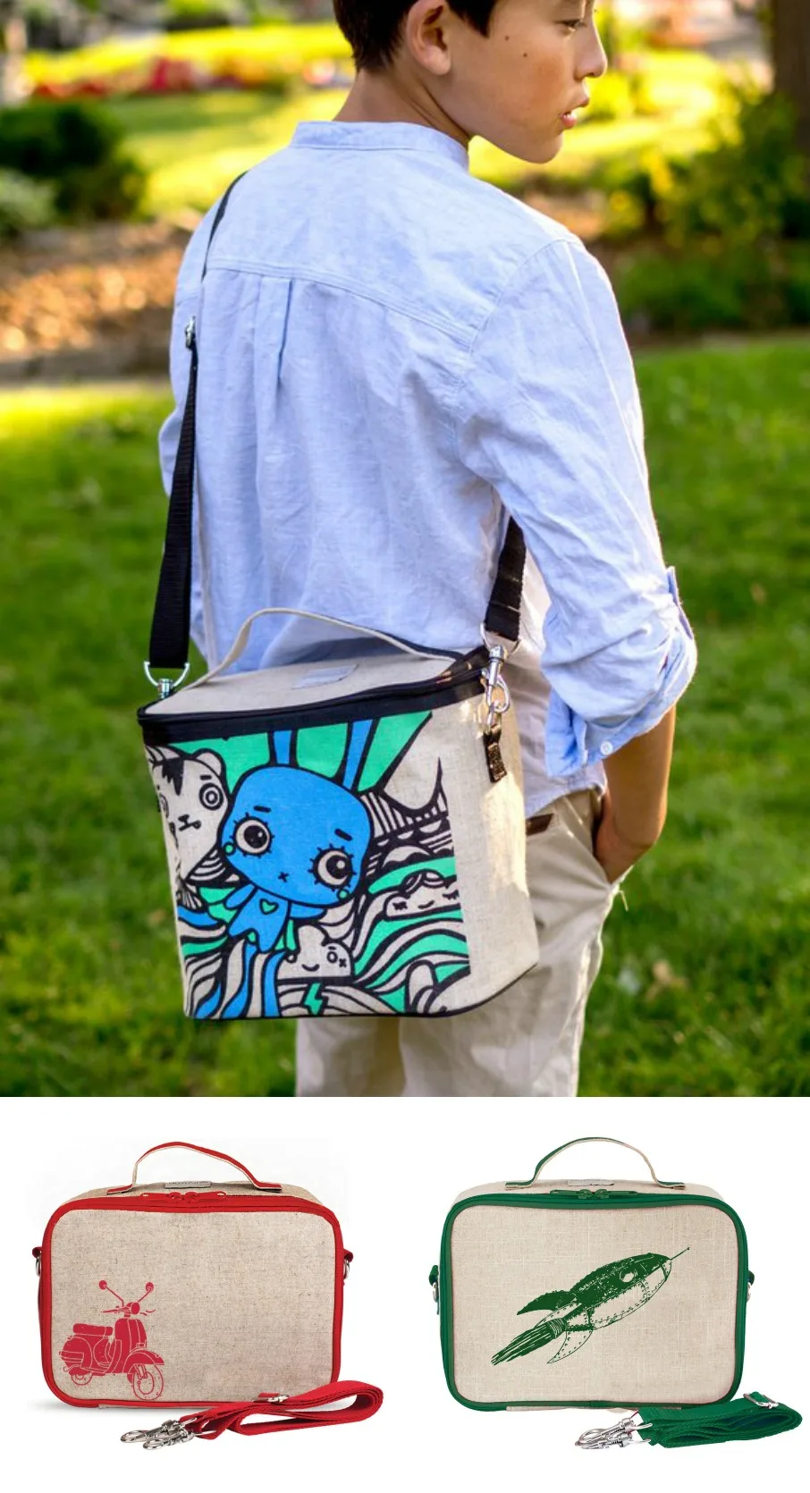 Best kids' lunchboxes: SoYoung coated raw linen lunch boxes and bucket totes