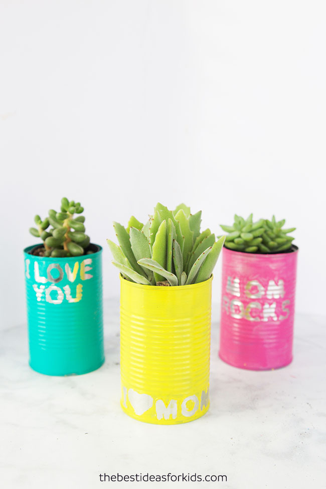 This Mother's Day, these recycled can planters from The Best Ideas for Kids make a great gift