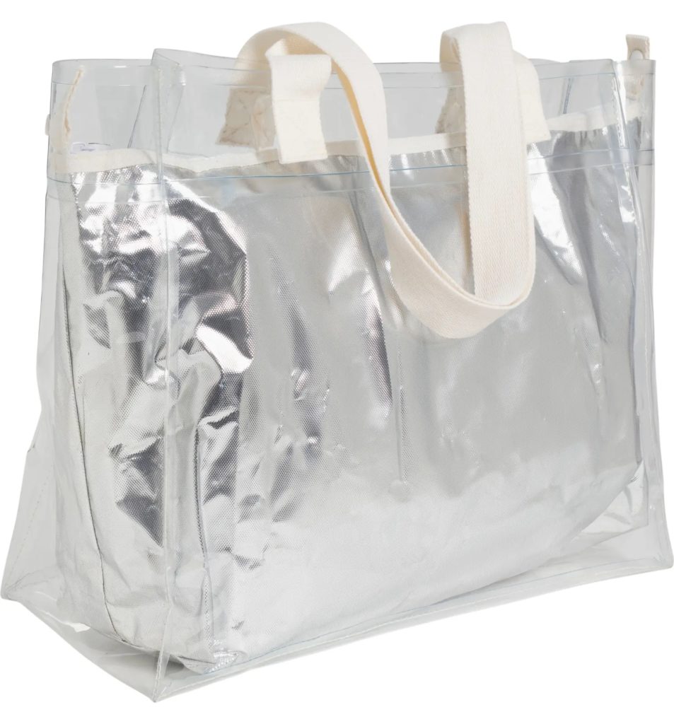 Fashionable beach totes for summer: This metallic cooler tote is two pieces that can be used together or separate.