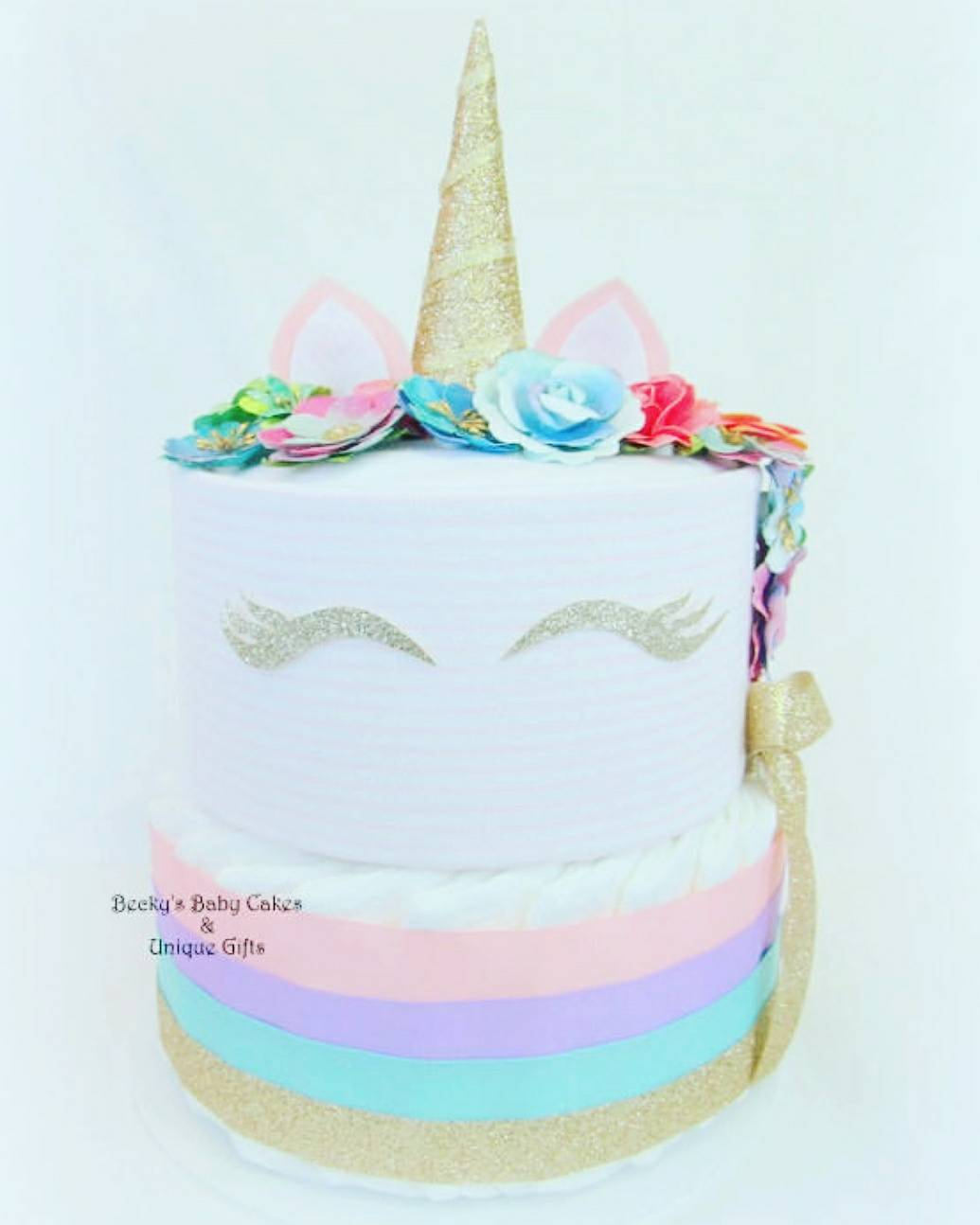 Unicorn Diaper Cake (Becky's Baby Cakes style)