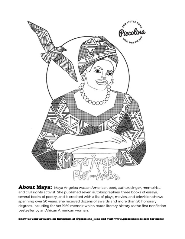 Maya Angelou free coloring page for kids : Women's History Month coloring page collections Maya Angelou free coloring page for kids : Women's History Month coloring page collections