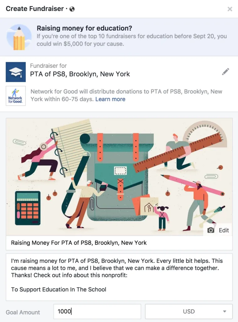 Facebook Fundraiser for education challenge: Hurry and you could win an extra $5000 for your school or educational initiative | sponsor