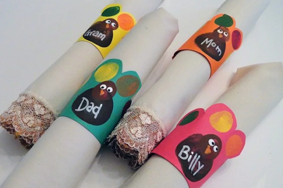 These fingerprint turkey napkin rings from Make and Takes will make your Thanksgiving table so adorable.